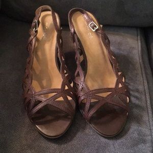 Brown open toe heeled sandal